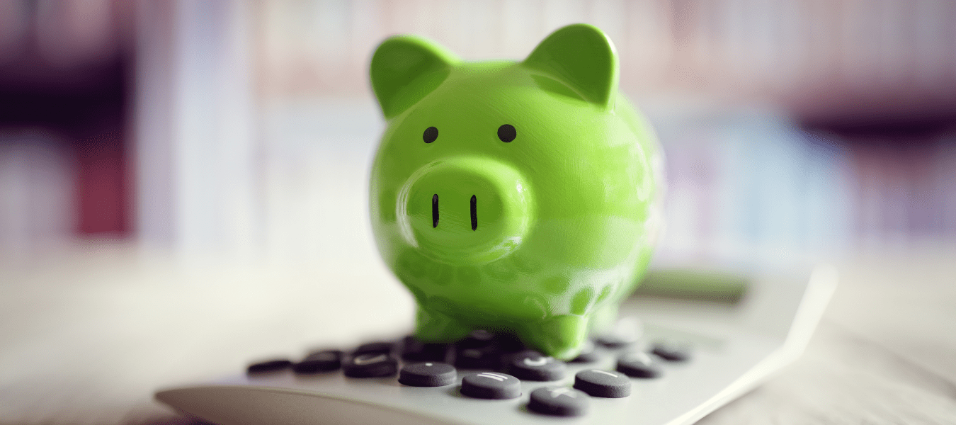 Green piggy bank on calculator